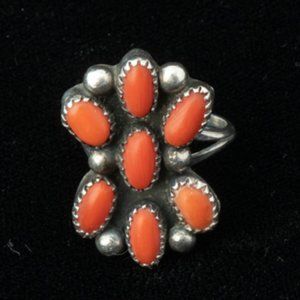 Old Pawn Sterling Silver and Coral Ring, Size 6